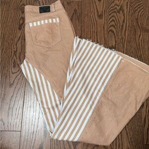 Stylish Tan Striped Flare Jeans